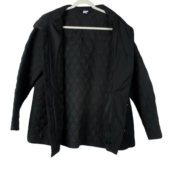Lands’ End Black Quilted Jacket Button Front 1X Primaloft - Picture 5 of 8